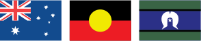 Australian flag, Australian Aboriginal Flag and the Torres Strait Islander Flag